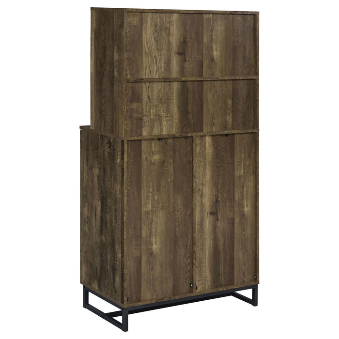 Mendoza 2-door Wine Cabinet Rustic Oak Herringbone and Gunmetal