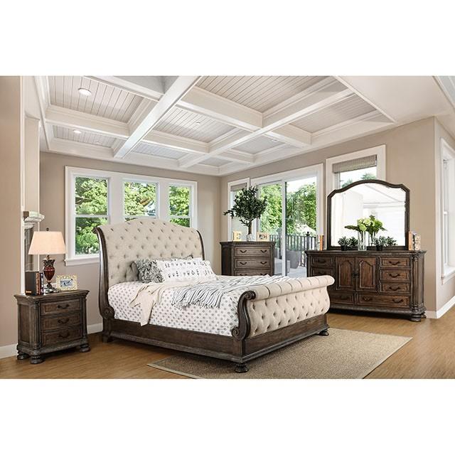 LYSANDRA Beige/Rustic Natural Tone Queen Bed