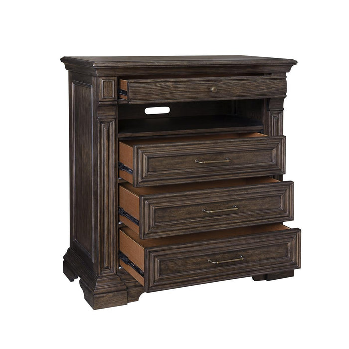 Pulaski Bedford Heights Media Chest in Estate Brown