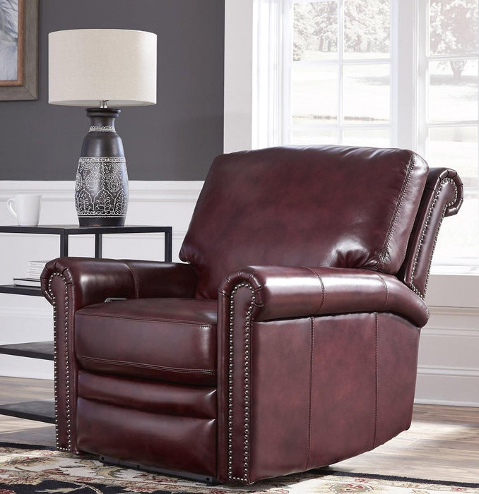 Pulaski Grant Leather Power Recliner in Oxblood