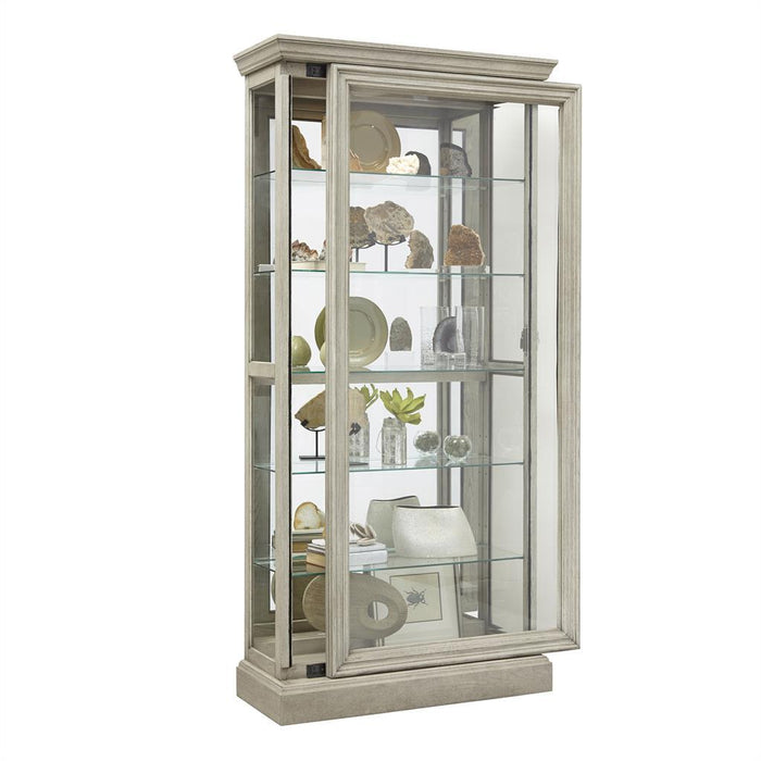 Pulaski Lighted 5 Shelf Sliding Door Curio with Lock in Natural Beige