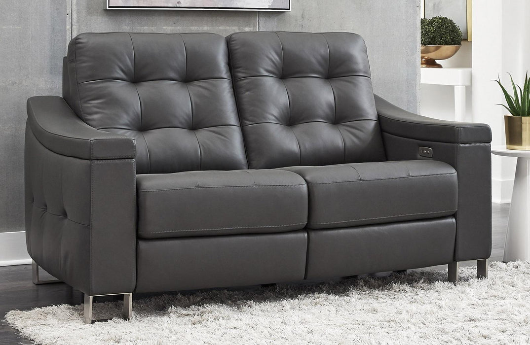 Pulaski Parker Leather Reclining Loveseat in Supple Gray