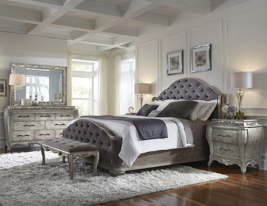 Pulaski Rhianna Queen Upholstered Bed in Silver Patina