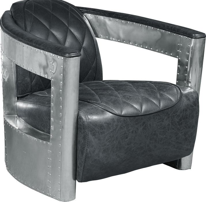 Pulaski Riveted Leather Aviation Arm Chair in Charcoal Black